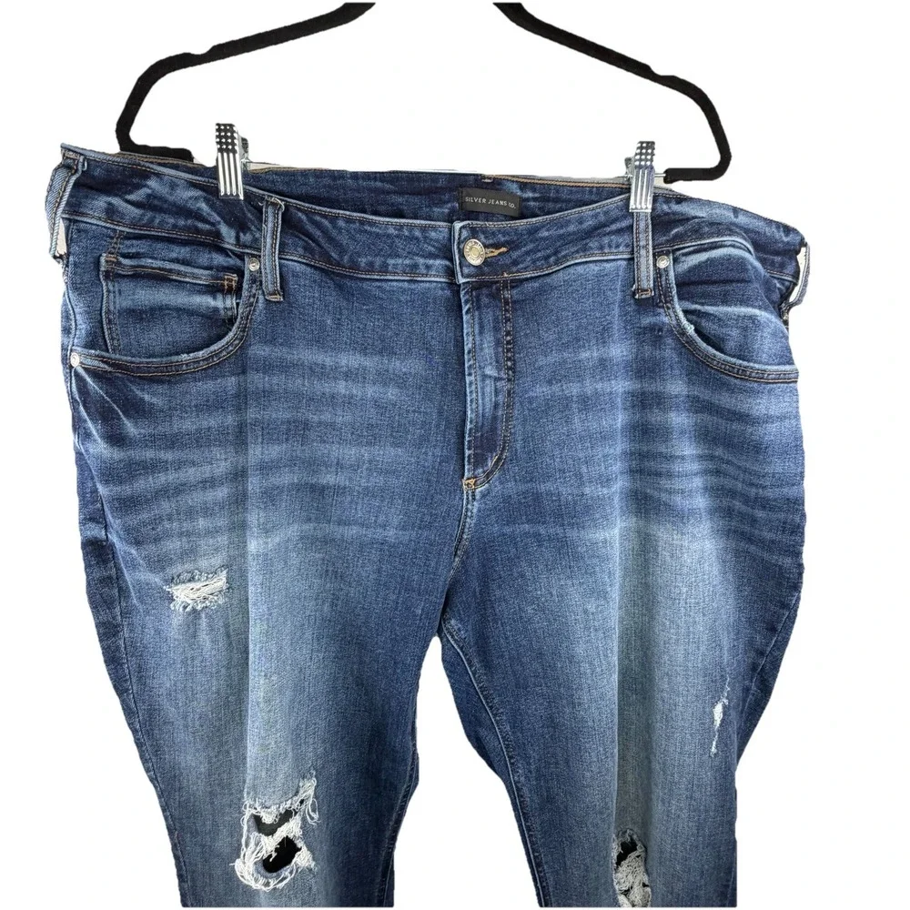 Silver Jeans Womens Plus 24 Blue Boyfriend‎ Stretch Medium Wash Denim Distressed